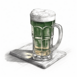 Sketch of a green pint of beer, representing CBD and alcohol
