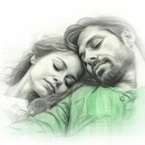 Sketch of couple sleeping, representing CBD and sleep