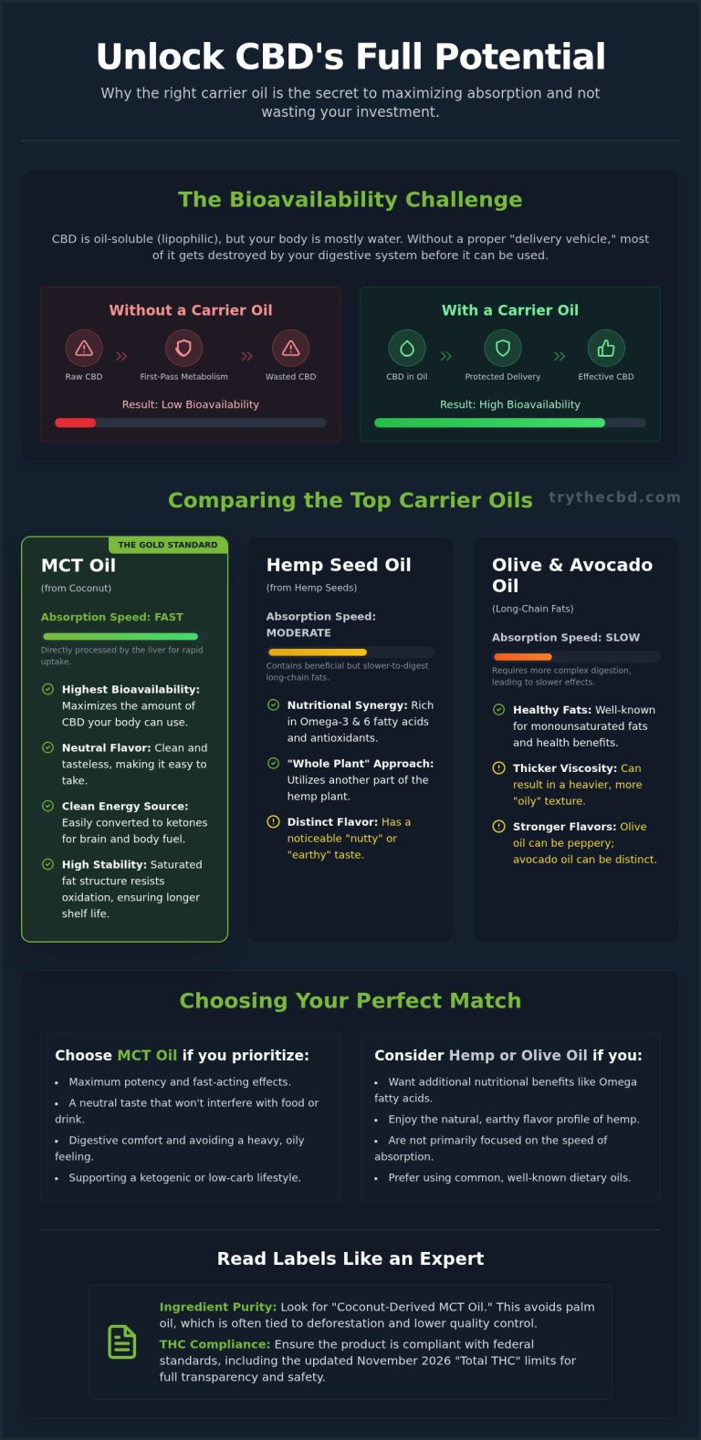 Best CBD Carrier Oils 2026: Bioavailability Guide