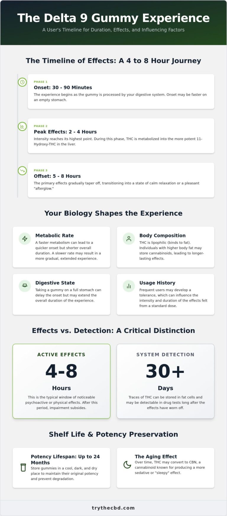 How Long Do Delta 9 Gummies Last? Duration, Detection, and Shelf Life
